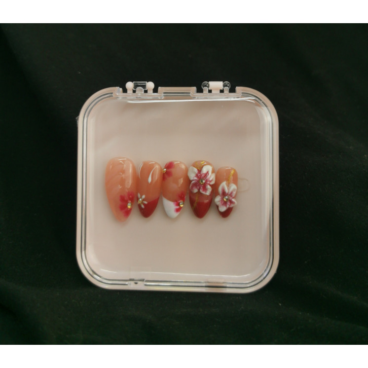 Press-on nails fleurs 3D – Nude orangé & rouge – MyWorldByEnz