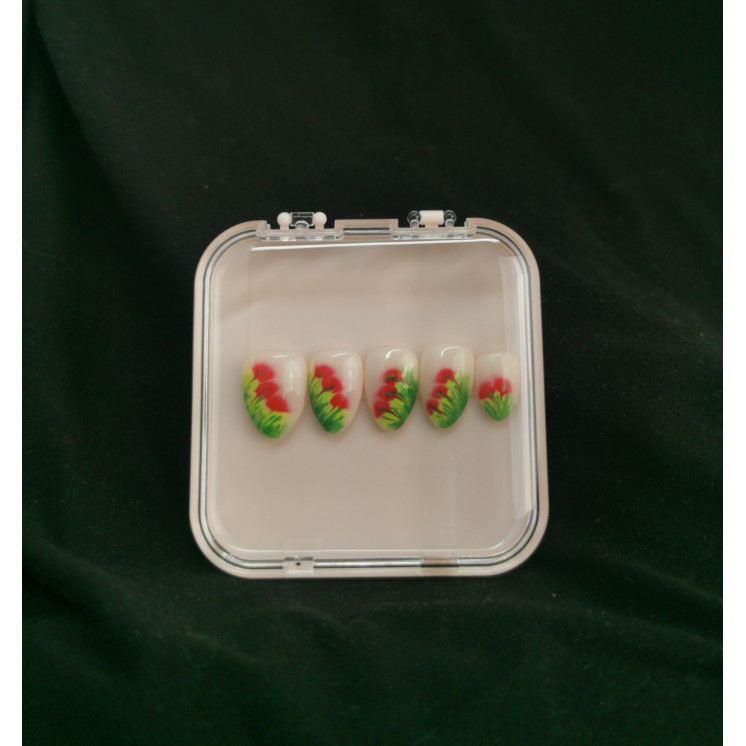 Press-on nails fleurs rouges abstraites – Design floral – MyWorldByEnz