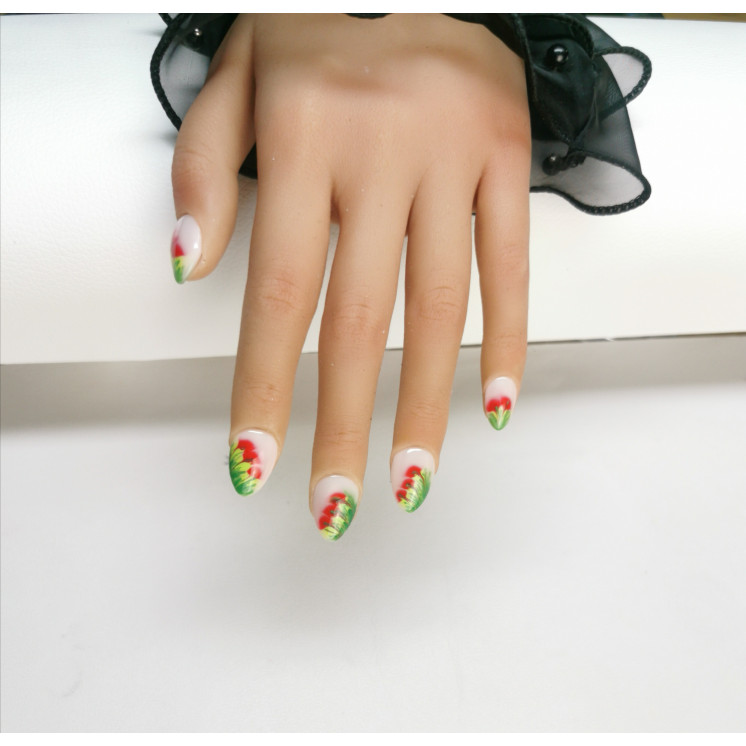 Press-on nails fleurs rouges abstraites – Design floral – MyWorldByEnz