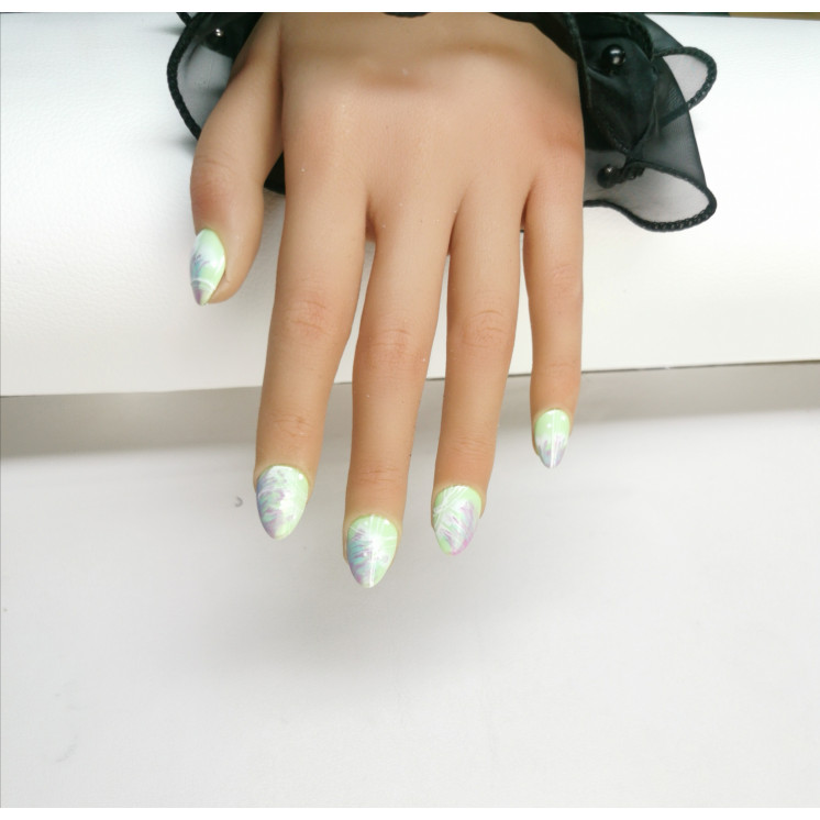 Press-on nails fleurs abstraites vert & violet – Printemps – MyWorldByEnz