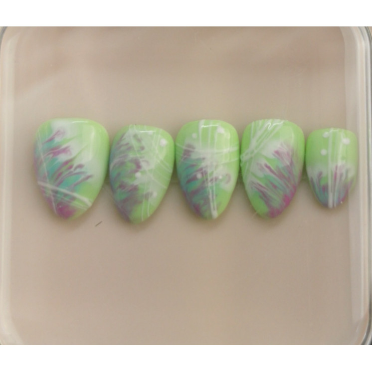 Press-on nails fleurs abstraites vert & violet – Printemps – MyWorldByEnz
