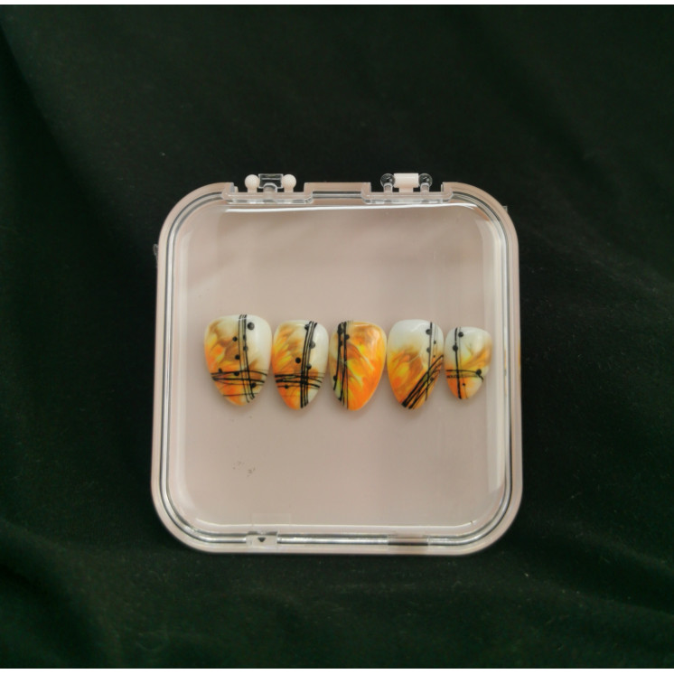 Press-on nails fleur orange & blanc – Graphique & artistique – MyWorldByEnz