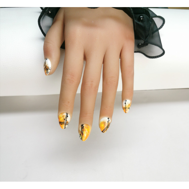 Press-on nails fleur orange & blanc – Graphique & artistique – MyWorldByEnz