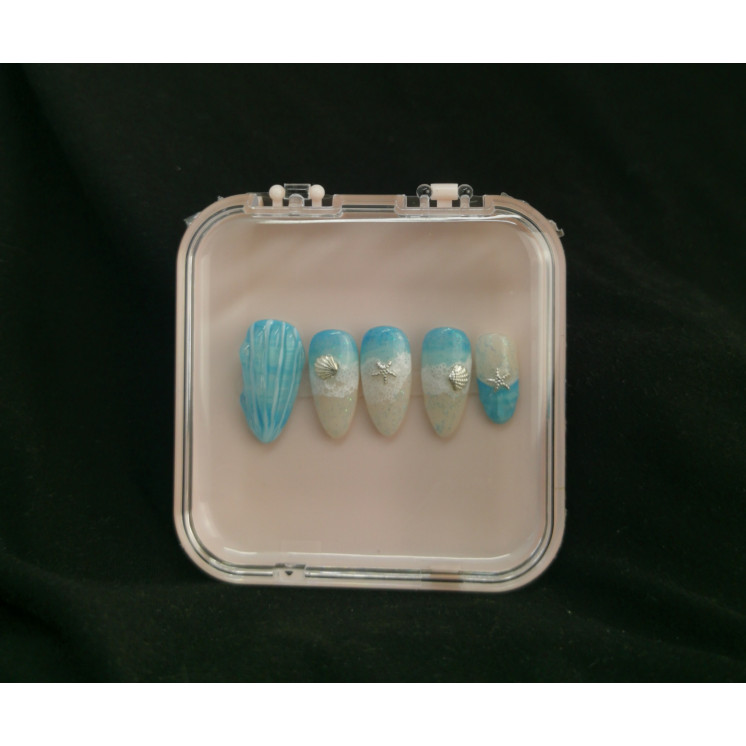 Press-on nails plage & océan – Coquillages & étoiles – Été – MyWorldByEnz