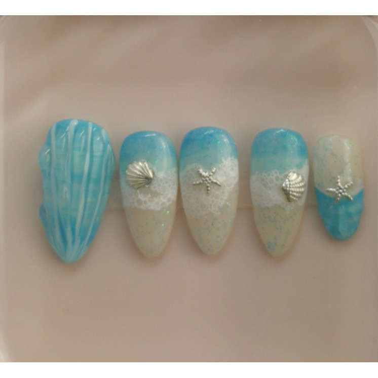 Press-on nails plage & océan – Coquillages & étoiles – Été – MyWorldByEnz