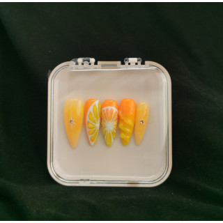 Press-on nails agrumes orange & jaune – Éclat d’été – MyWorldByEnz