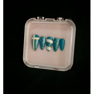 Press-on nails turquoise glitter & or – Faits main – MyWorldByEnz