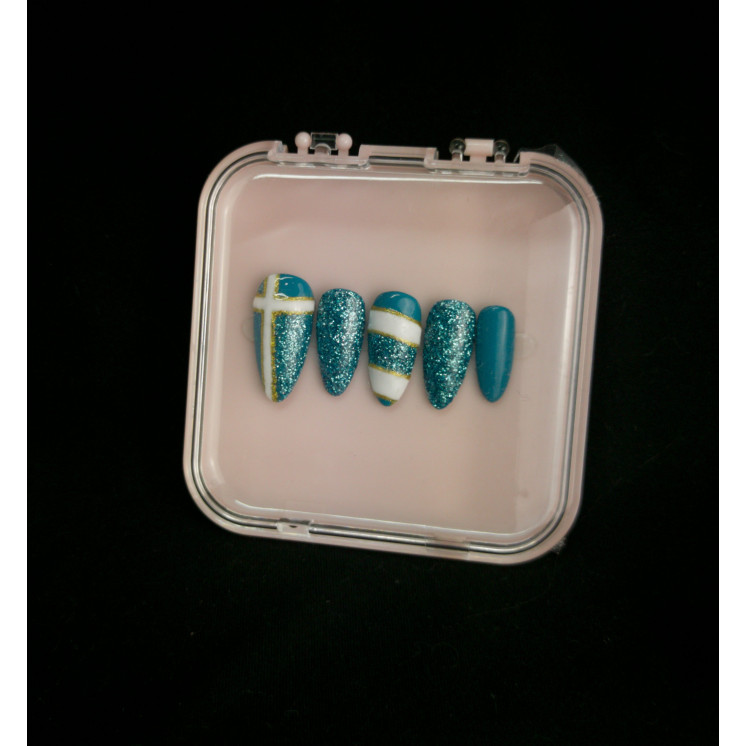 Press-on nails turquoise glitter & or – Faits main – MyWorldByEnz