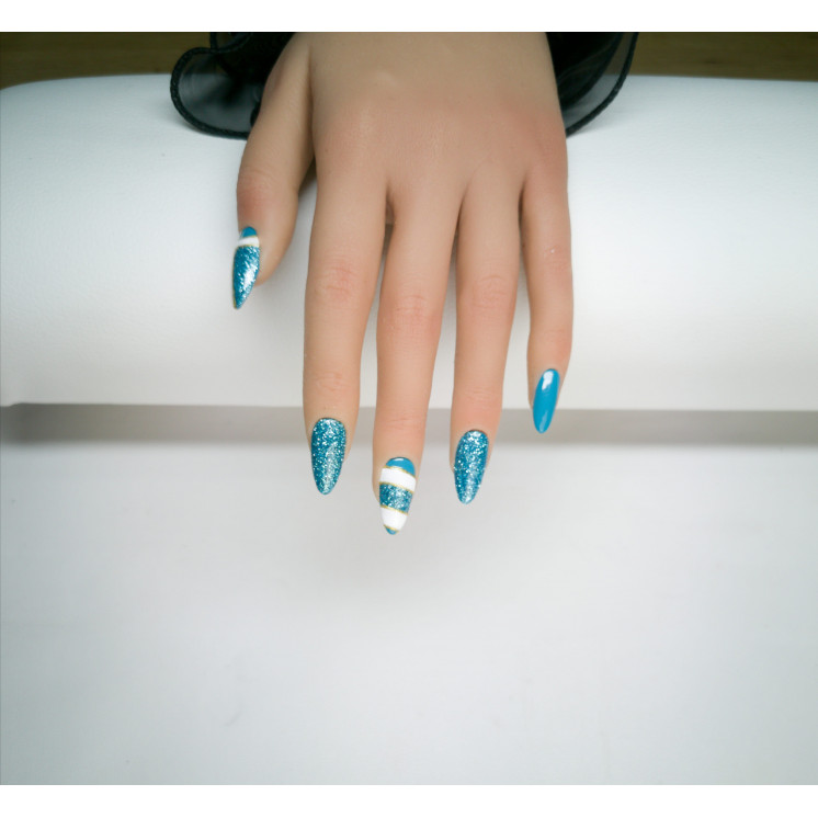 Press-on nails turquoise glitter & or – Faits main – MyWorldByEnz