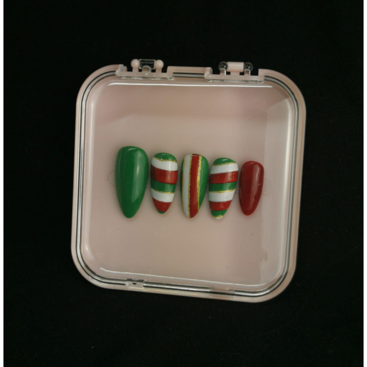 Press-on nails rouge vert & blanc – Sucre d’orge – Noël – MyWorldByEnz