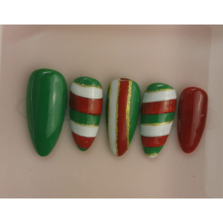 Press-on nails rouge vert & blanc – Sucre d’orge – Noël – MyWorldByEnz