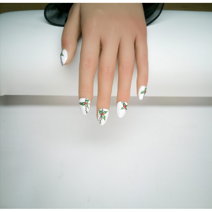 Press-on nails houx & baies rouges – Noël – Faits main – MyWorldByEnz