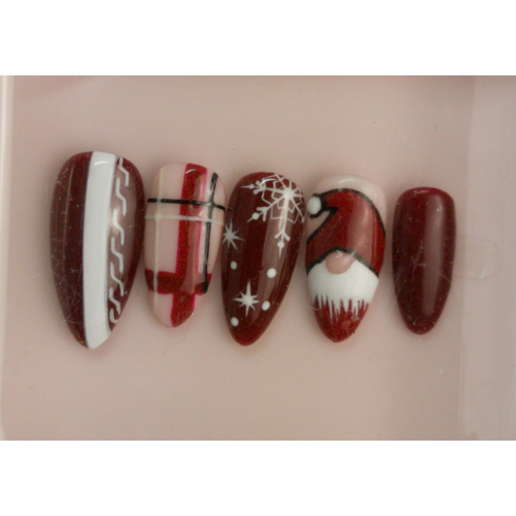 Press-on nails Noël rouge – Motifs flocon & Père Noël – Faits main – MyWorldByEnz