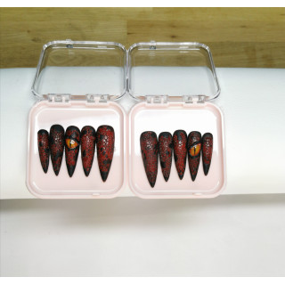 Press-On Nails Dragon Caraxes | Ongles Écaille Rouge Fantasy