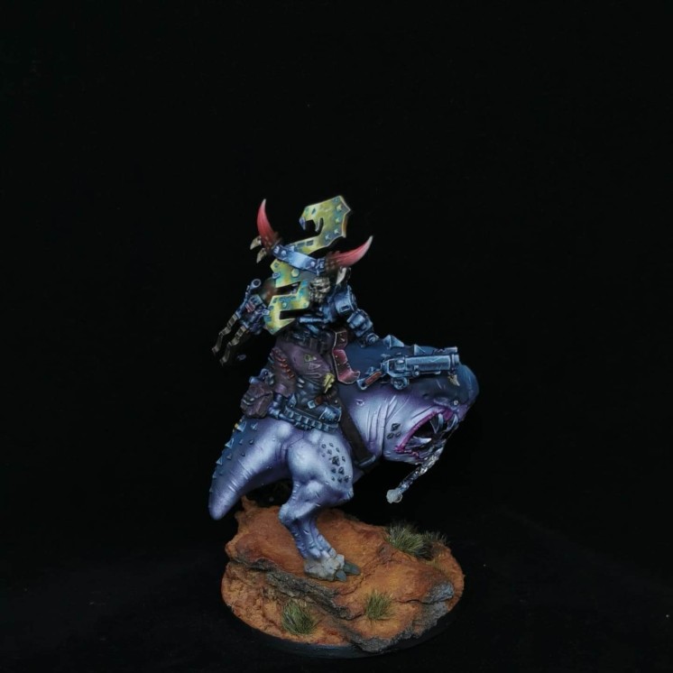 Mozrog Skragbad, Ork Beast Snagga, Squigosaur, Warhammer 40K Orks, figurine peinte pro, MY_WORLD_BY_ENZ, boss ork, peinture mini