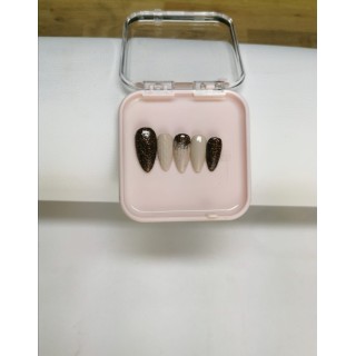 Press-on nails nude & marron glitter – Effet tricot – MyWorldByEnz