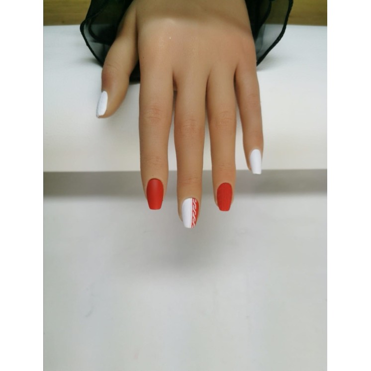 Press-on nails rouge & blanc – Effet tricot hiver – MyWorldByEnz