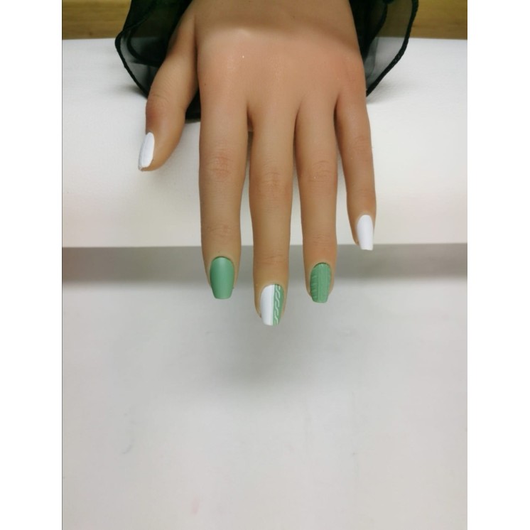 Press-on nails vert sauge & blanc – Effet tricot hiver – MyWorldByEnz